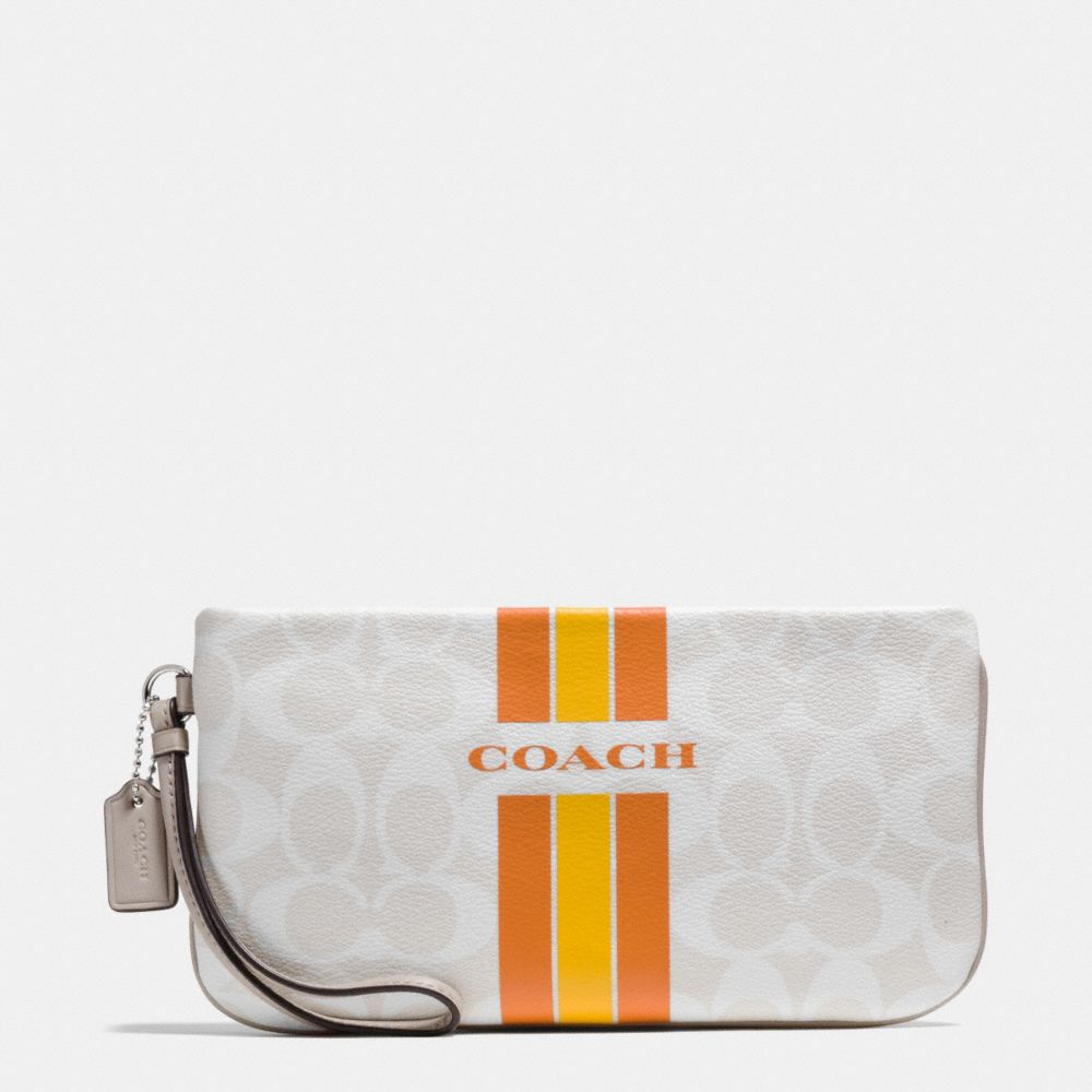 COACH VARSITY STRIPE LARGE WRISTLET IN SIGNATURE - SILVER/CHALK ORANGE - COACH F66463