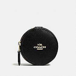 COACH F66501 Round Trinket Box In Crossgrain Leather IMITATION GOLD/BLACK