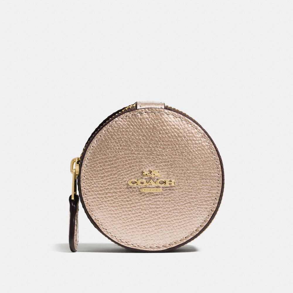 COACH F66501 Round Trinket Box In Crossgrain Leather IMITATION GOLD/PLATINUM