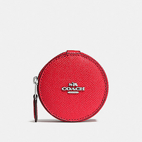 COACH F66501 ROUND TRINKET BOX IN CROSSGRAIN LEATHER SILVER/BRIGHT-RED