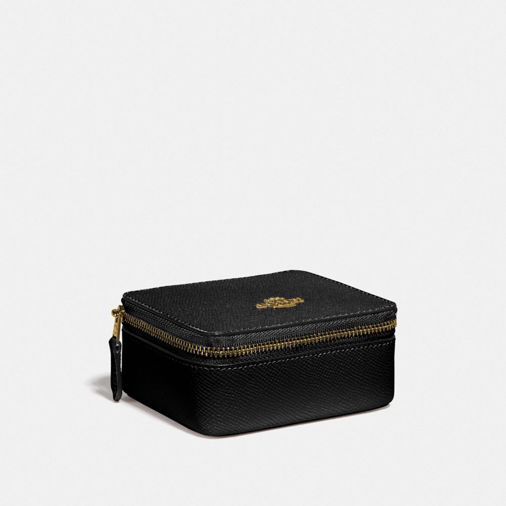 COACH F66502 Jewelry Box In Crossgrain Leather IMITATION GOLD/BLACK