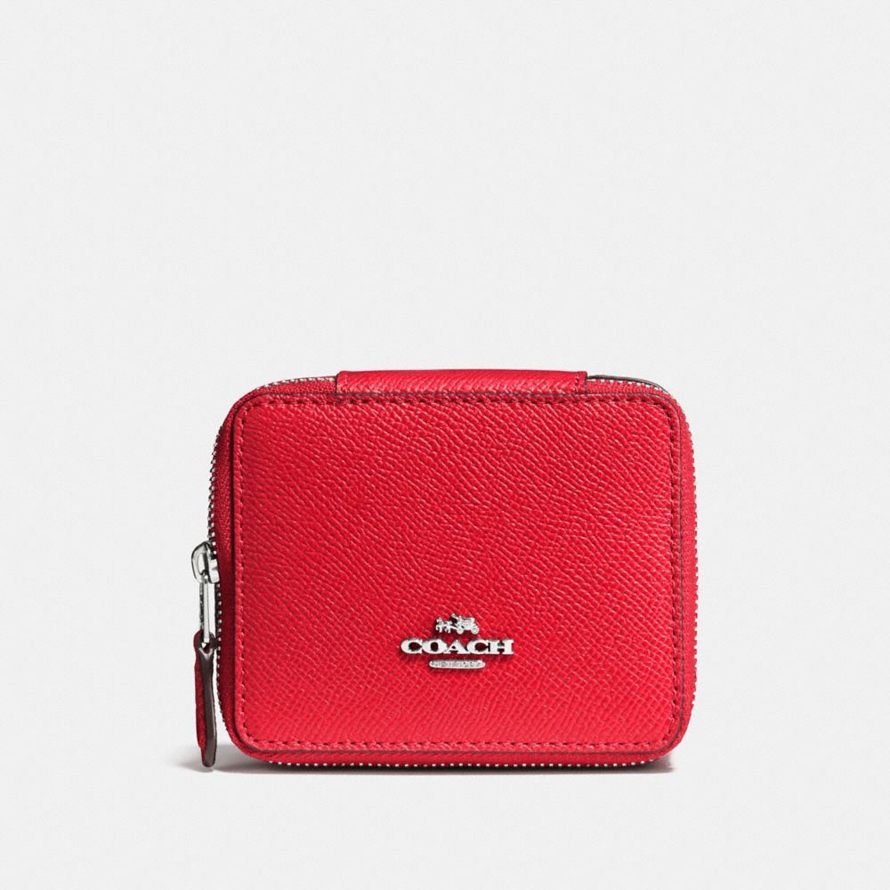 COACH F66502 Jewelry Box In Crossgrain Leather SILVER/BRIGHT RED