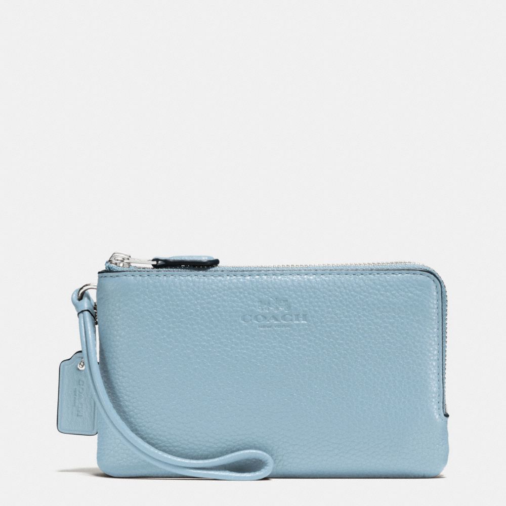 DOUBLE CORNER ZIP WRISTLET IN PEBBLE LEATHER - f66505 - SILVER/CORNFLOWER