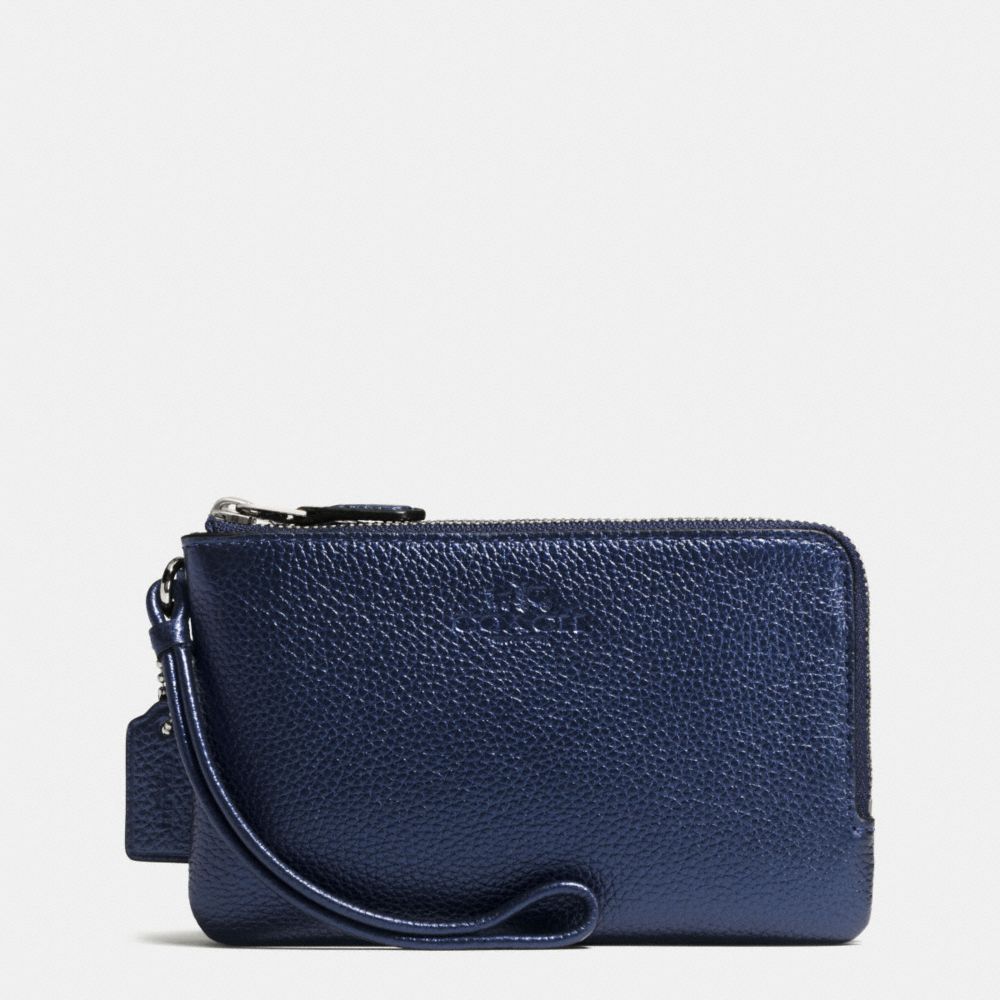 COACH DOUBLE CORNER ZIP WRISTLET IN PEBBLE LEATHER - SILVER/METALLIC MIDNIGHT - f66505