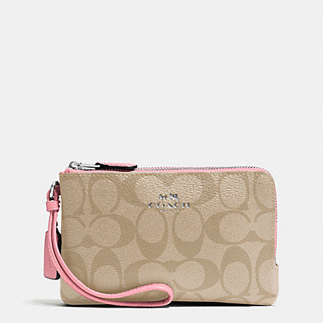COACH®  Large Corner Zip Wristlet In Signature Canvas With Strawberry