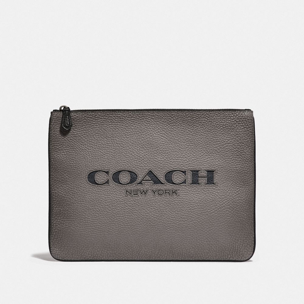 COACH F66547 LARGE POUCH WITH COACH CUT OUT HEATHER-GREY-MULTI/BLACK-ANTIQUE-NICKEL