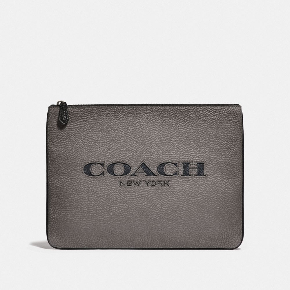 COACH F66547 LARGE POUCH WITH COACH CUT OUT HEATHER GREY MULTI/BLACK ANTIQUE NICKEL