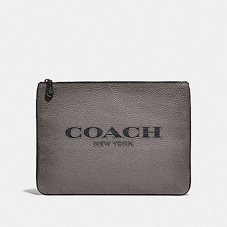 COACH F66547 LARGE POUCH WITH COACH CUT OUT HEATHER GREY MULTI/BLACK ANTIQUE NICKEL