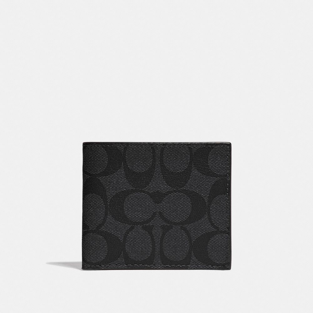 COACH F66551 Id Billfold Wallet In Signature Canvas CHARCOAL/BLACK/BLACK ANTIQUE NICKEL