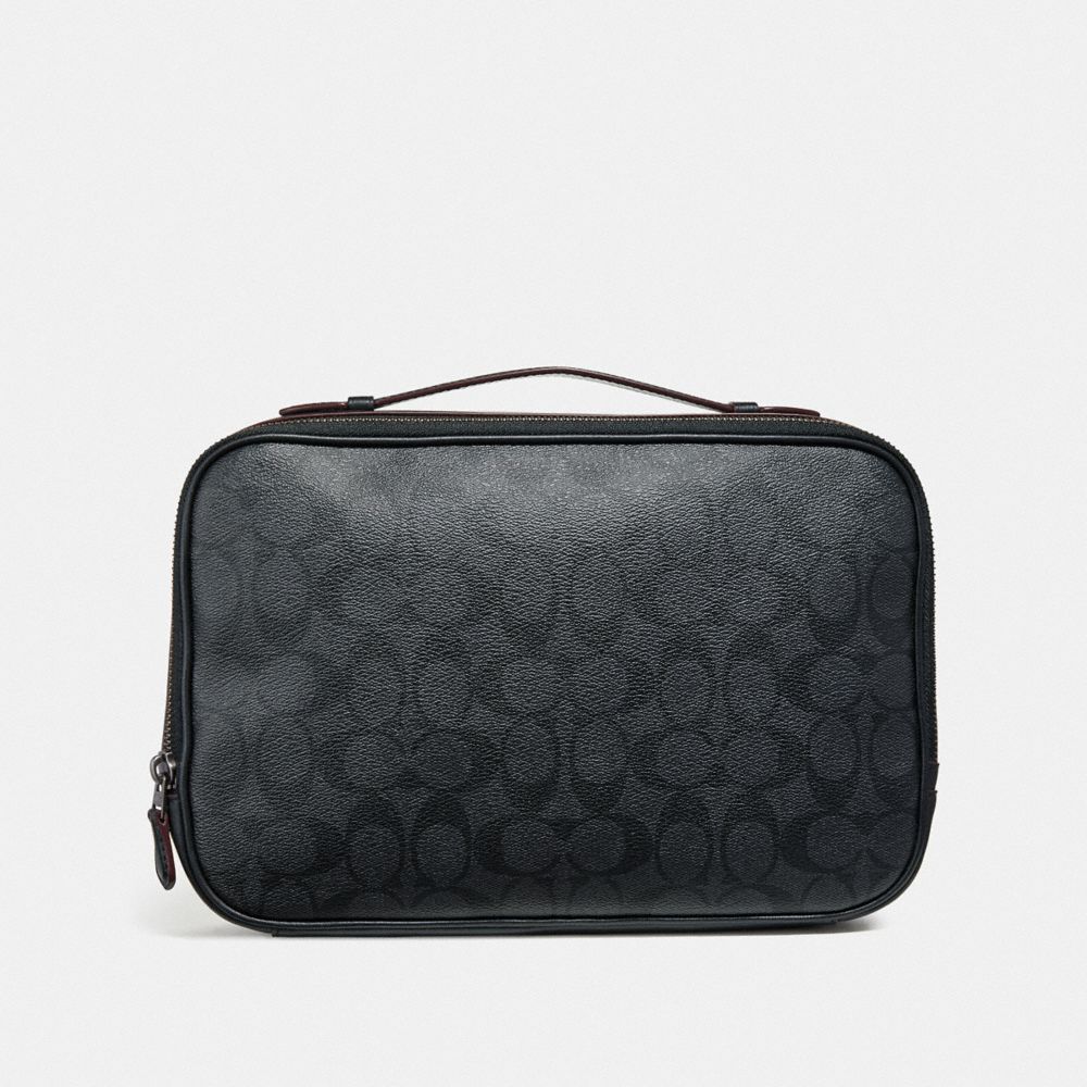 COACH F66554 - MULTIFUNCTION POUCH IN SIGNATURE CANVAS BLACK/BLACK/OXBLOOD
