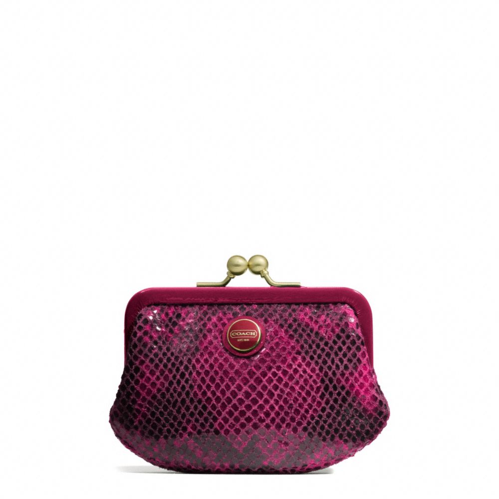COACH SIGNATURE STRIPE EMBOSSED SNAKE FRAMED COIN PURSE - ONE COLOR - F66557