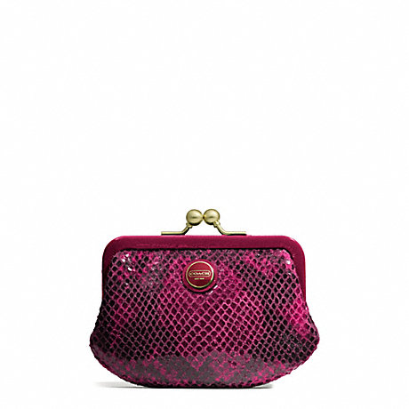 COACH F66557 SIGNATURE STRIPE EMBOSSED SNAKE FRAMED COIN PURSE ONE-COLOR