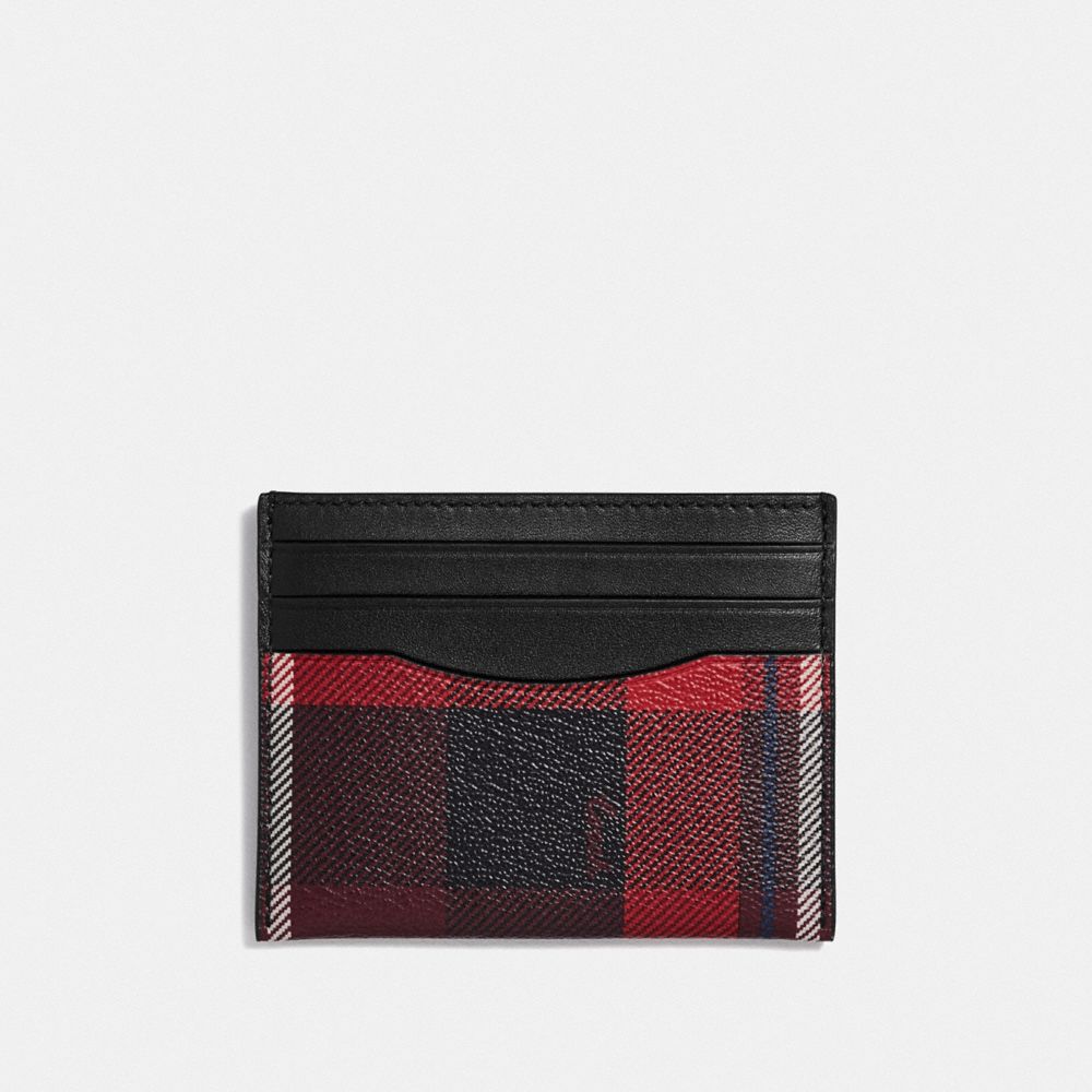 SLIM ID CARD CASE WITH PLAID PRINT - RED MULTI/BLACK ANTIQUE NICKEL - COACH F66565