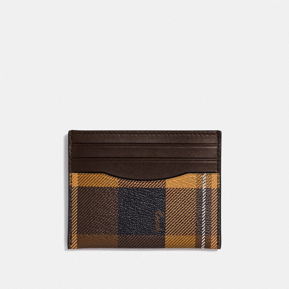 COACH F66565 SLIM ID CARD CASE WITH PLAID PRINT YELLOW-MULTI/BLACK-ANTIQUE-NICKEL