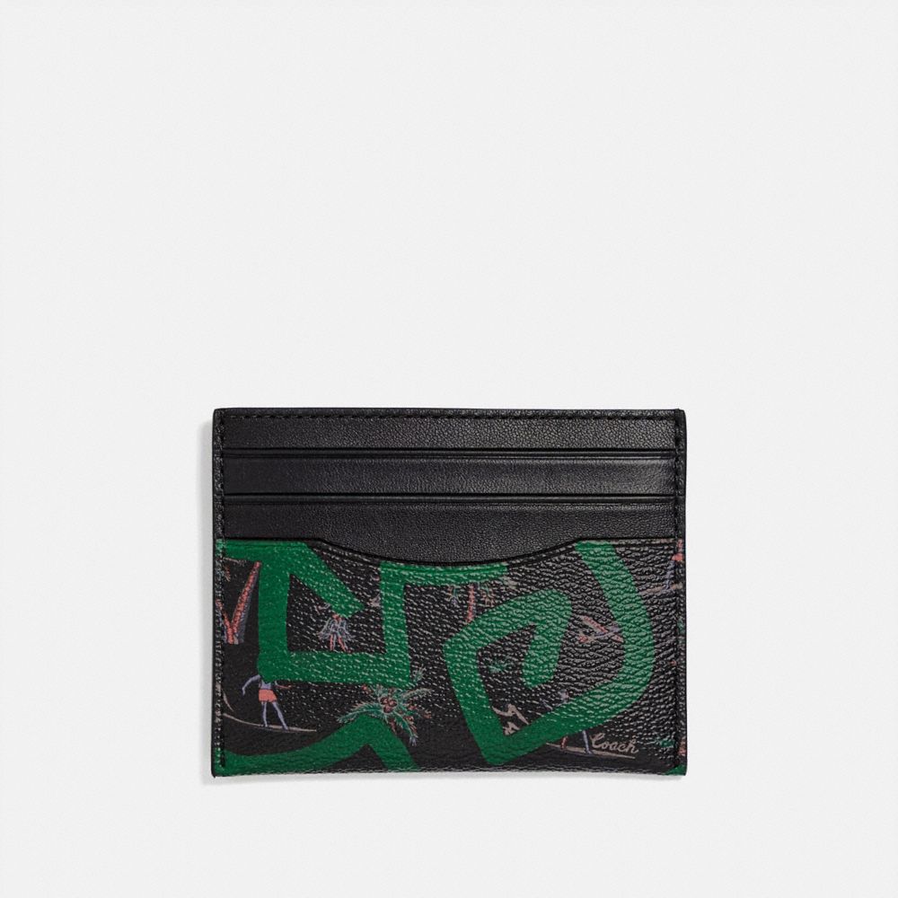 KEITH HARING SLIM ID CARD CASE WITH HULA DANCE PRINT - BLACK MULTI/BLACK ANTIQUE NICKEL - COACH F66579