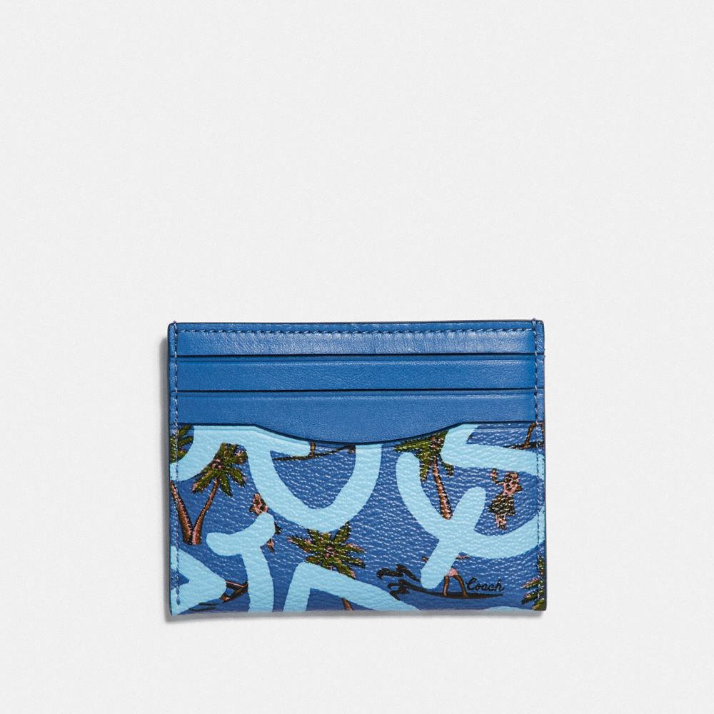 COACH F66579 Keith Haring Slim Id Card Case With Hula Dance Print SKY BLUE MULTI/BLACK ANTIQUE NICKEL