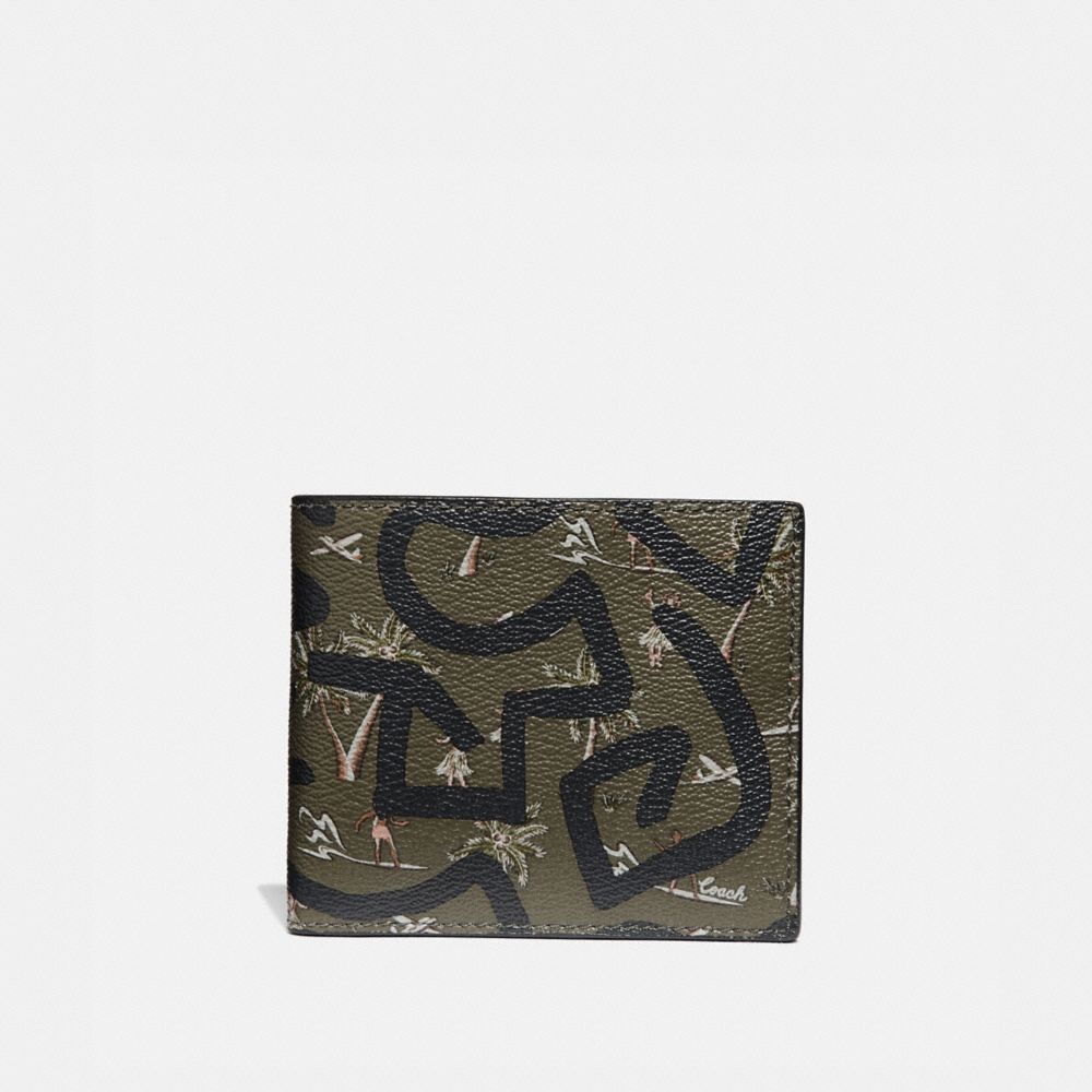 COACH KEITH HARING ID BILLFOLD WITH HULA DANCE PRINT - SURPLUS MULTI/BLACK ANTIQUE NICKEL - F66581