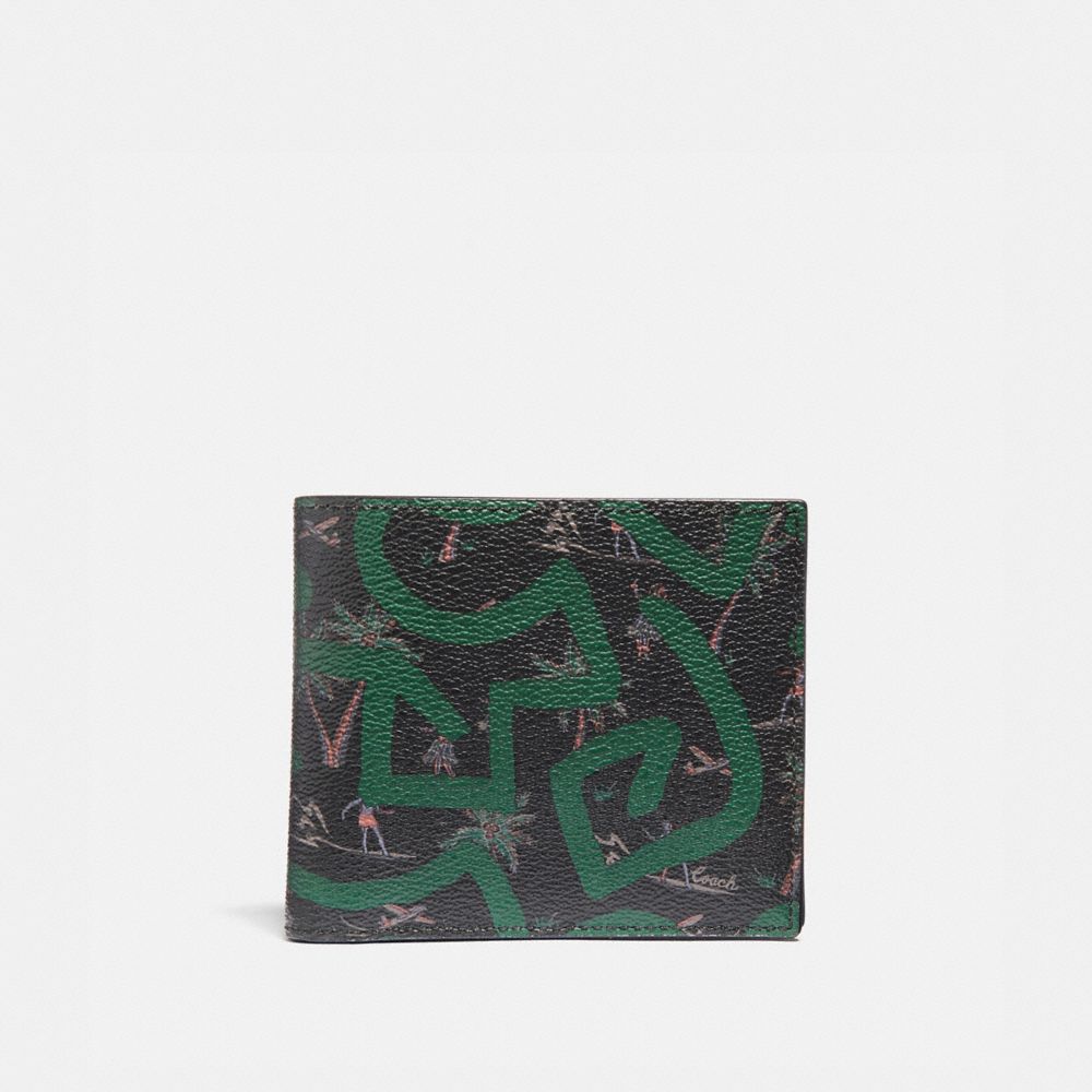 KEITH HARING ID BILLFOLD WITH HULA DANCE PRINT - BLACK MULTI/BLACK ANTIQUE NICKEL - COACH F66581