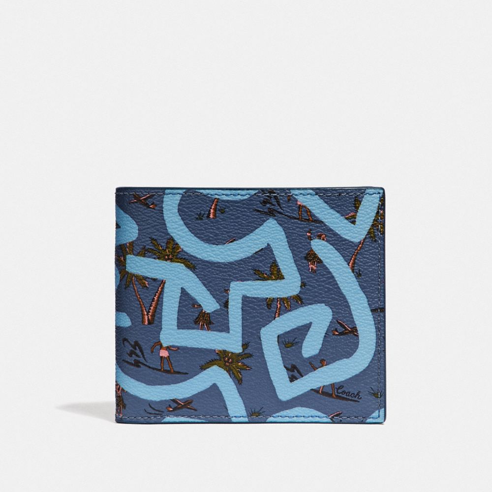 COACH KEITH HARING ID BILLFOLD WITH HULA DANCE PRINT - SKY BLUE MULTI/BLACK ANTIQUE NICKEL - F66581