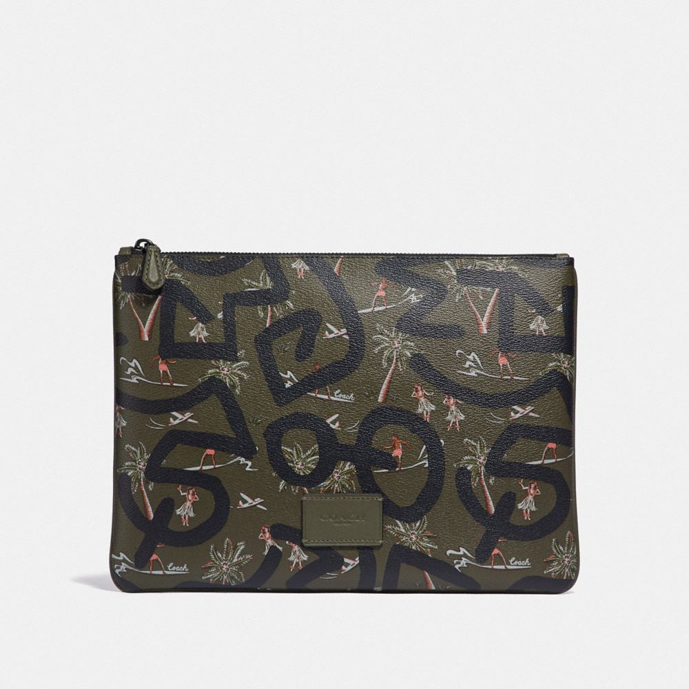 COACH F66583 - KEITH HARING LARGE POUCH WITH HULA DANCE PRINT SURPLUS MULTI/BLACK ANTIQUE NICKEL
