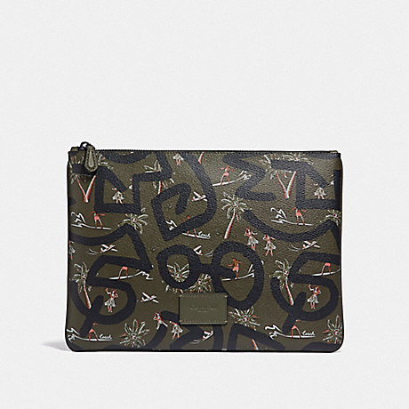COACH F66583 KEITH HARING LARGE POUCH WITH HULA DANCE PRINT SURPLUS-MULTI/BLACK-ANTIQUE-NICKEL