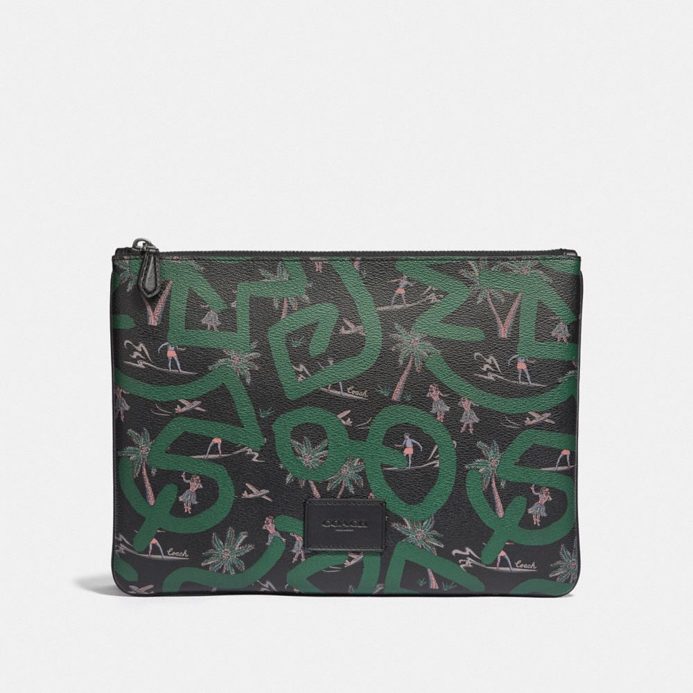KEITH HARING LARGE POUCH WITH HULA DANCE PRINT - BLACK MULTI/BLACK ANTIQUE NICKEL - COACH F66583
