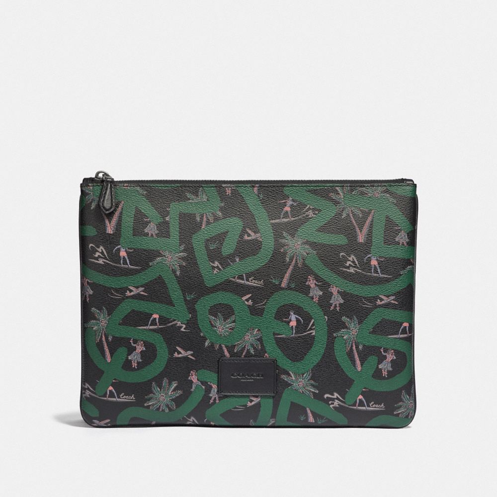 COACH F66583 Keith Haring Large Pouch With Hula Dance Print BLACK MULTI/BLACK ANTIQUE NICKEL