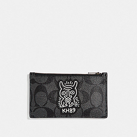 COACH F66588 KEITH HARING ZIP CARD CASE IN SIGNATURE CANVAS WITH MOTIF CHARCOAL/BLACK/BLACK-ANTIQUE-NICKEL