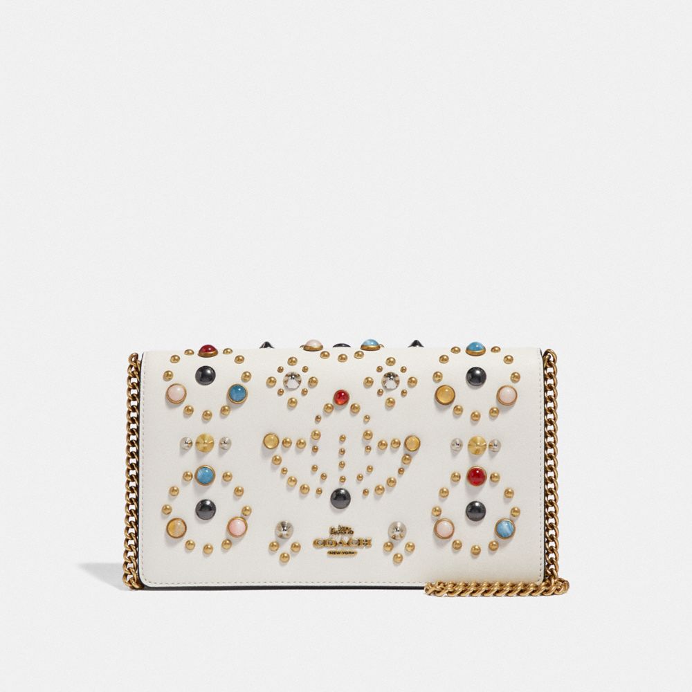 COACH F66624 CALLIE FOLDOVER CHAIN CLUTCH WITH RIVETS B4/CHALK