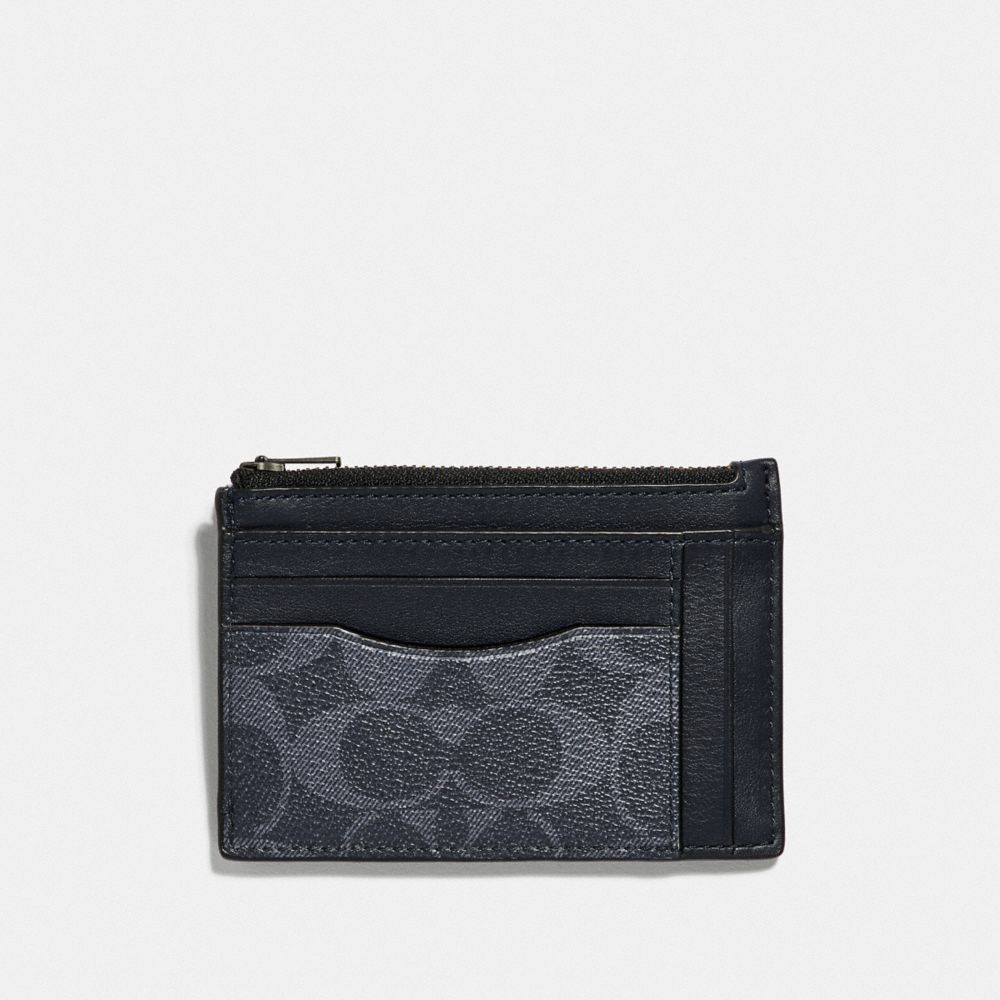 COACH F66649 MULTIWAY ZIP CARD CASE IN SIGNATURE CANVAS DENIM/BLACK-ANTIQUE-NICKEL