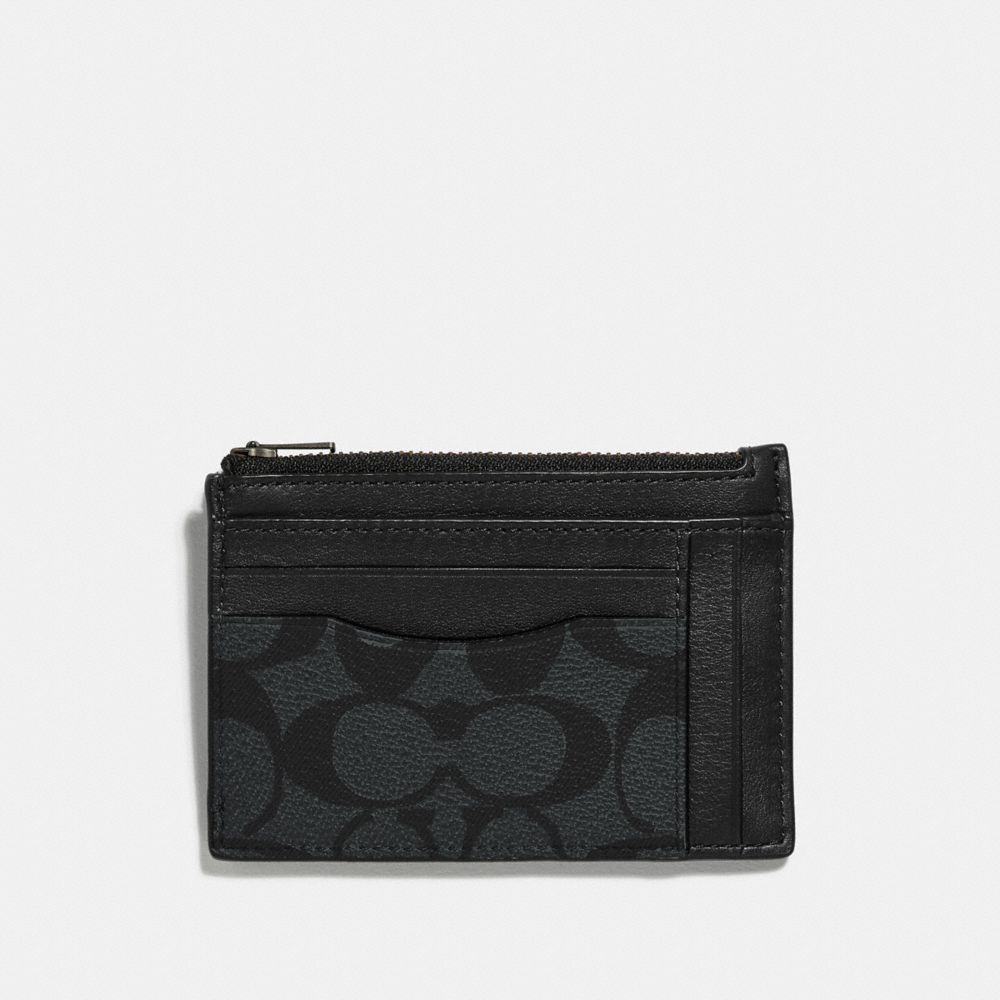 COACH F66649 - MULTIWAY ZIP CARD CASE IN SIGNATURE CANVAS CHARCOAL/BLACK/BLACK ANTIQUE NICKEL