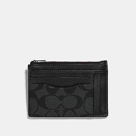 COACH MULTIWAY ZIP CARD CASE IN SIGNATURE CANVAS - CHARCOAL/BLACK/BLACK ANTIQUE NICKEL - F66649