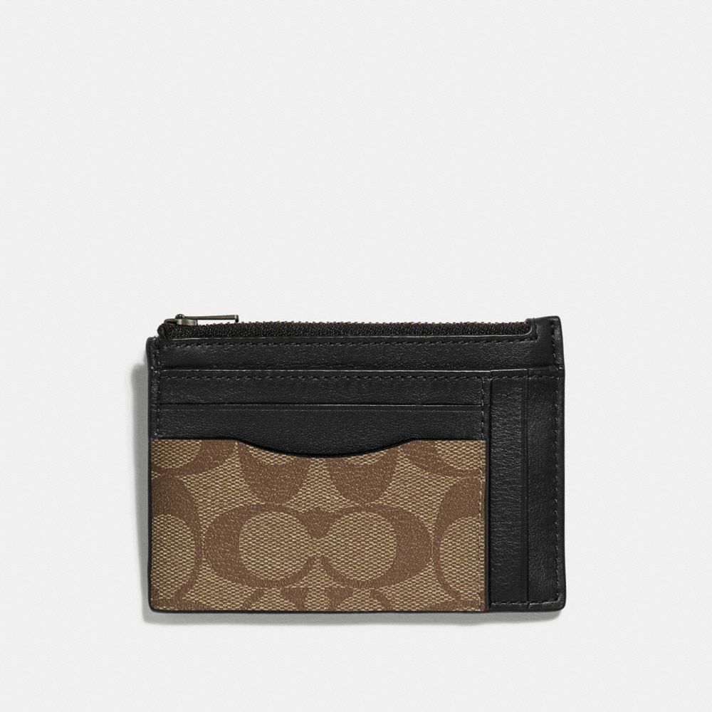 COACH F66649 Multiway Zip Card Case In Signature Canvas TAN/BLACK ANTIQUE NICKEL