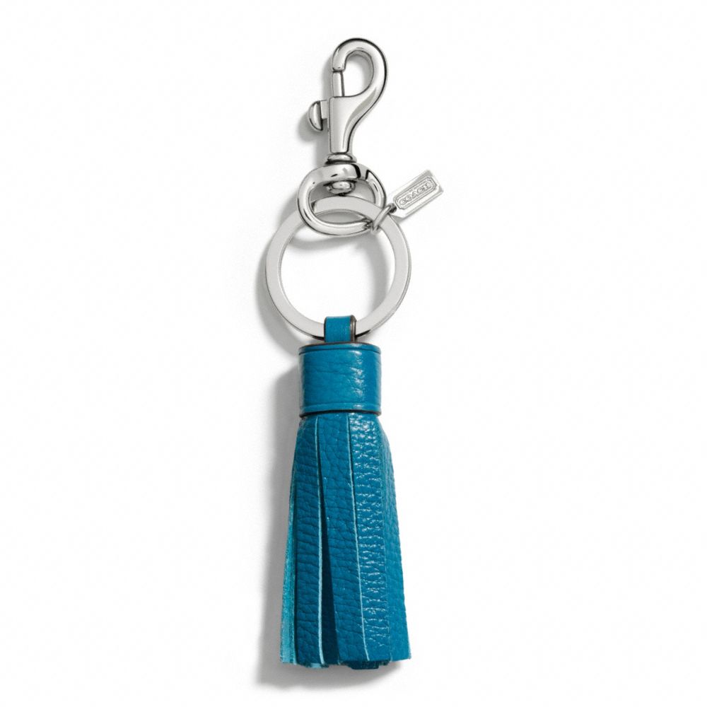 LEATHER TASSEL CHARM KEY RING - f66662 - SILVER/DARK PLUME