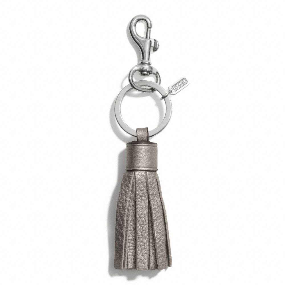 COACH F66662 LEATHER TASSEL CHARM KEY RING SILVER/PEWTER