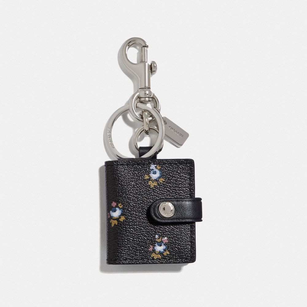 COACH F66665 Picture Frame Bag Charm With Ditsy Floral Print BLACK/SILVER