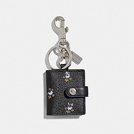 COACH F66665 PICTURE FRAME BAG CHARM WITH DITSY FLORAL PRINT BLACK/SILVER