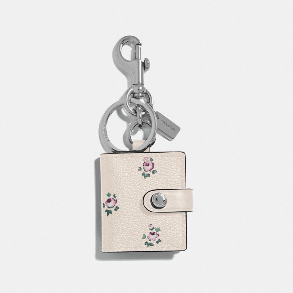 COACH F66665 PICTURE FRAME BAG CHARM WITH DITSY FLORAL PRINT CHALK/SILVER