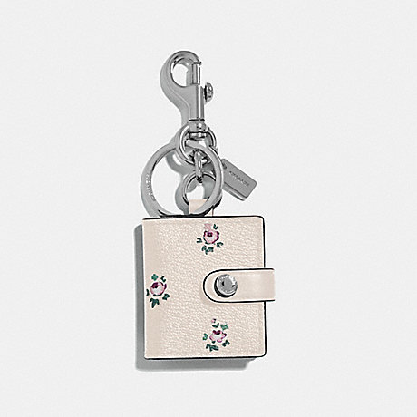 COACH F66665 PICTURE FRAME BAG CHARM WITH DITSY FLORAL PRINT CHALK/SILVER