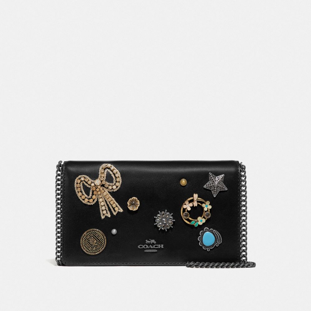 COACH F66671 Callie Foldover Chain Clutch With Vintage Jewelry V5/BLACK