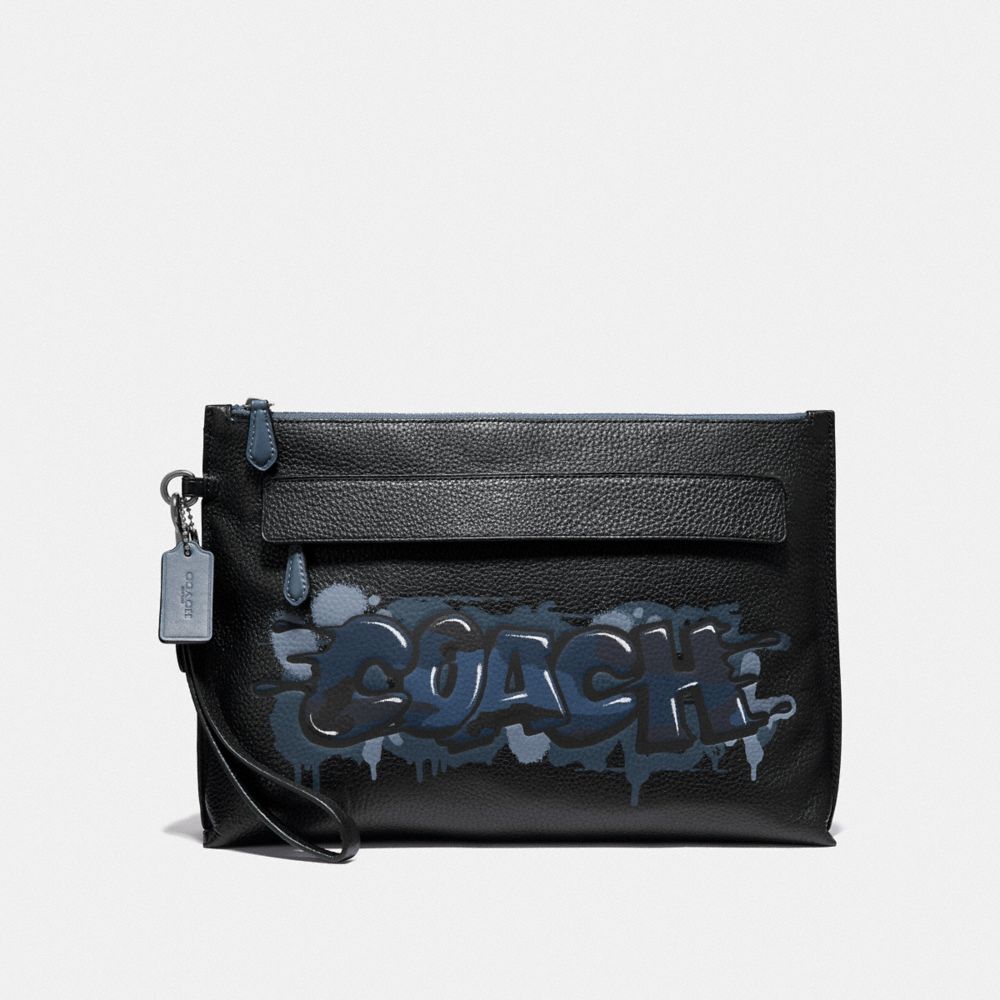 CARRYALL POUCH WITH COACH GRAFFITI - F66714 - BLACK MULTI/BLACK ANTIQUE NICKEL