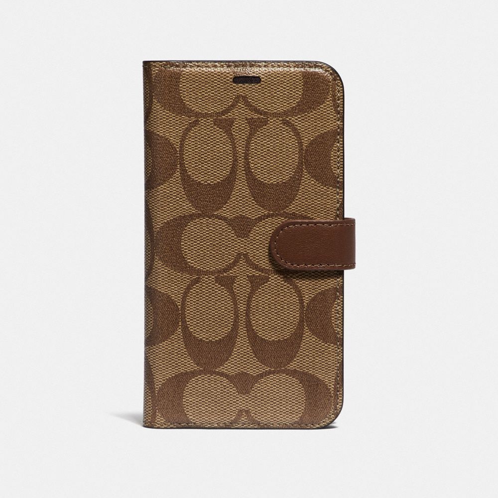 IPHONE X/XS FOLIO IN SIGNATURE CANVAS - KHAKI - COACH F66736