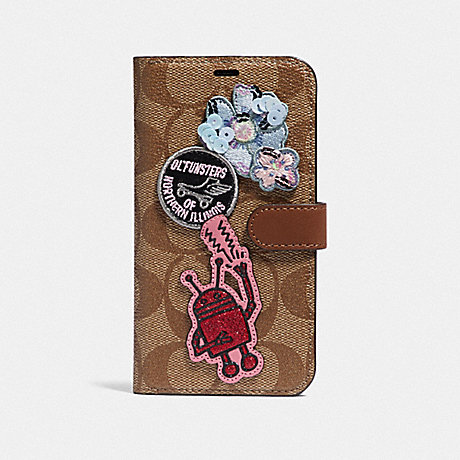 COACH F66737 KEITH HARING IPHONE X/XS FOLIO IN SIGNATURE CANVAS WITH PATCHES KHAKI MULTI