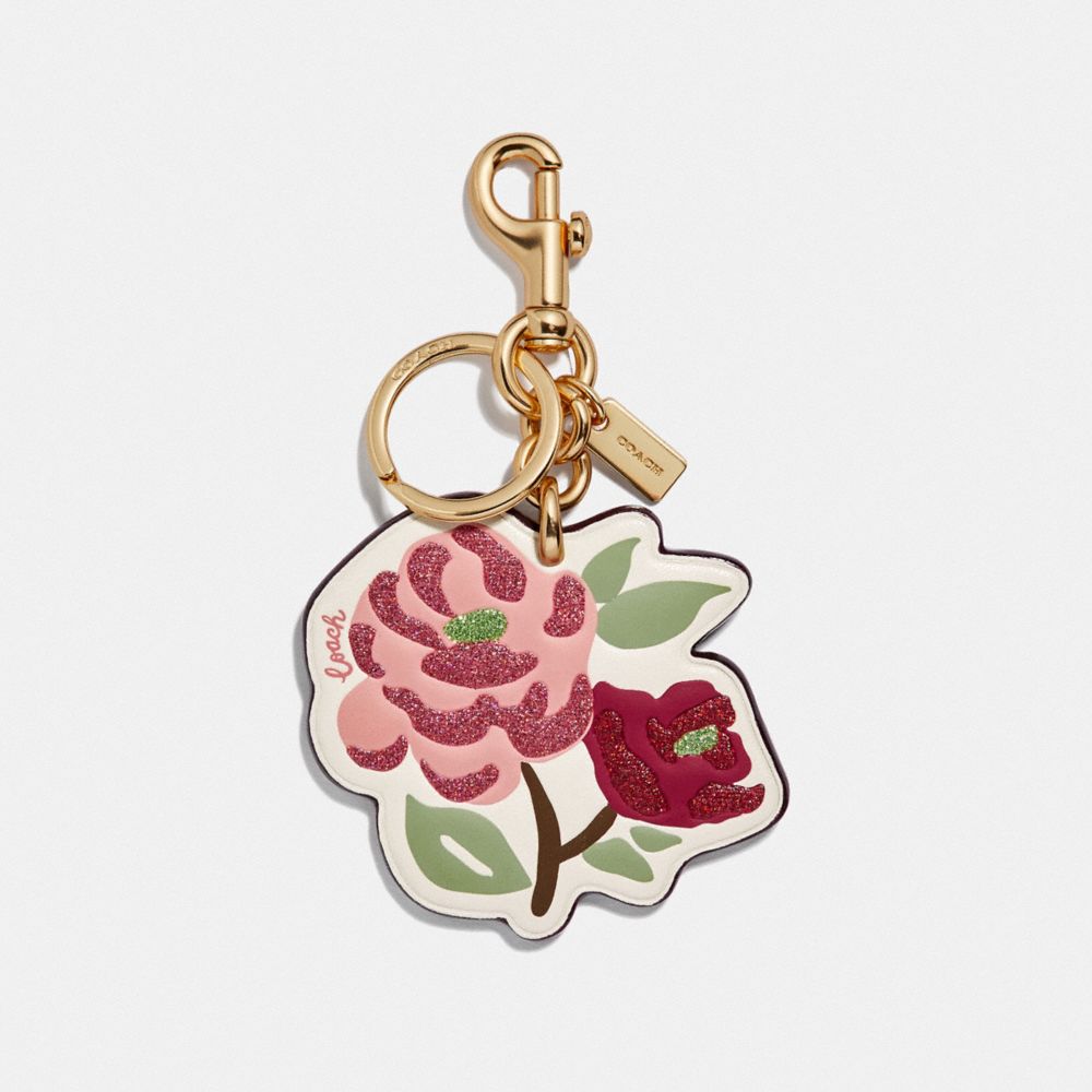 COACH F66741 TOSSED PEONY BAG CHARM CHALK/GOLD