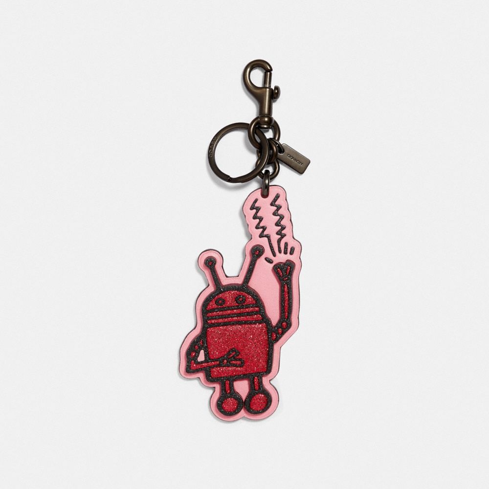 COACH F66744 KEITH HARING ROBOT BAG CHARM BRIGHT-PINK/BLACK