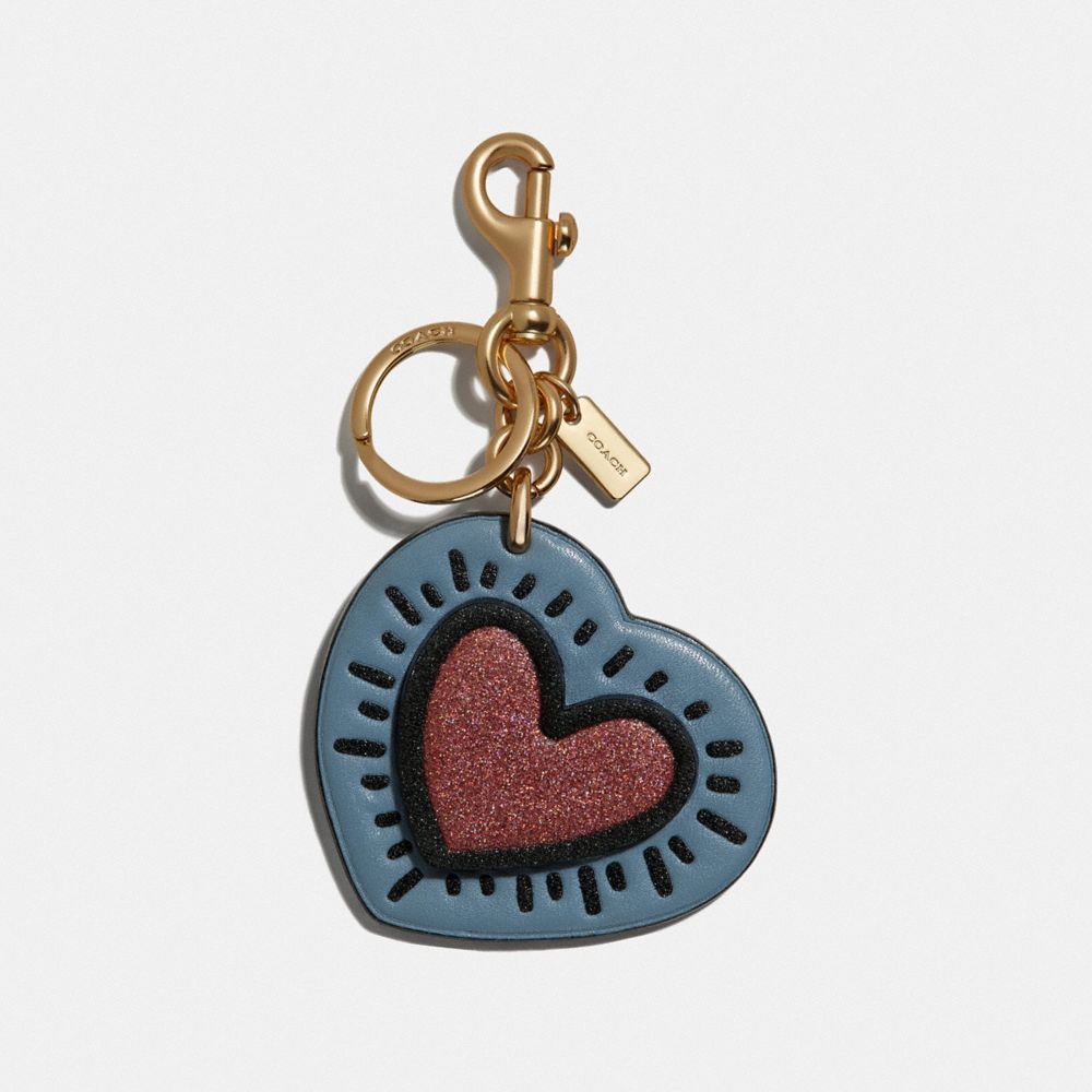 COACH KEITH HARING HEART BAG CHARM - CORNFLOWER/GOLD - F66745