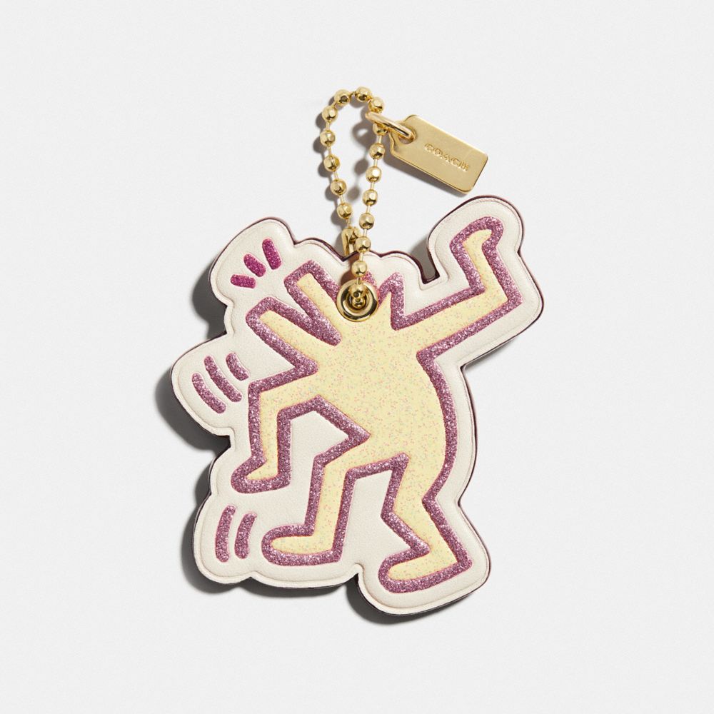 COACH KEITH HARING DANCING DOG HANGTAG - PLATINUM-CHAMPAGNE/GOLD - F66747