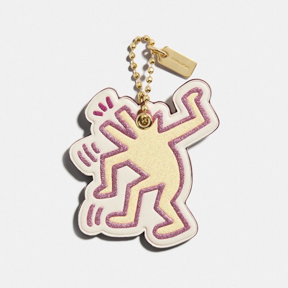 COACH F66747 KEITH HARING DANCING DOG HANGTAG PLATINUM-CHAMPAGNE/GOLD