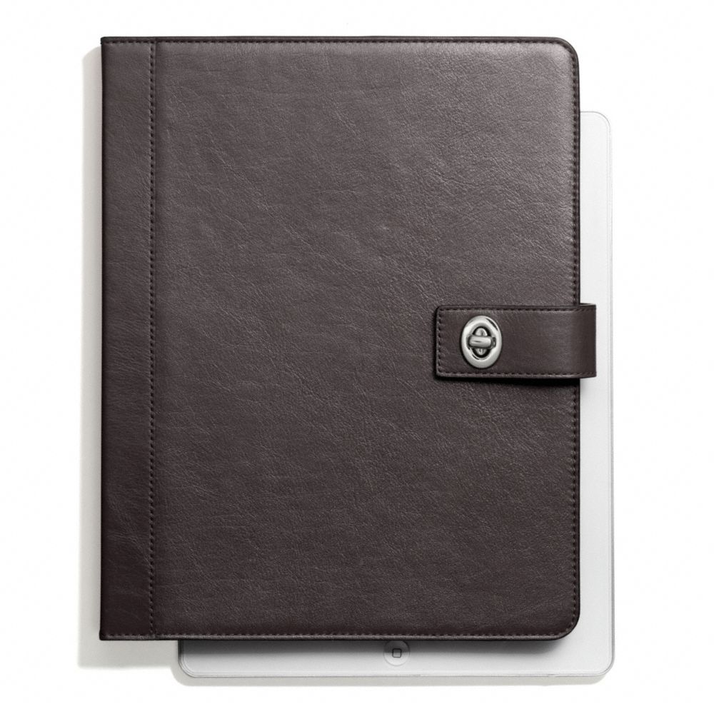 COACH F66788 CAMPBELL LEATHER TURNLOCK IPAD CASE SILVER/HEMATITE