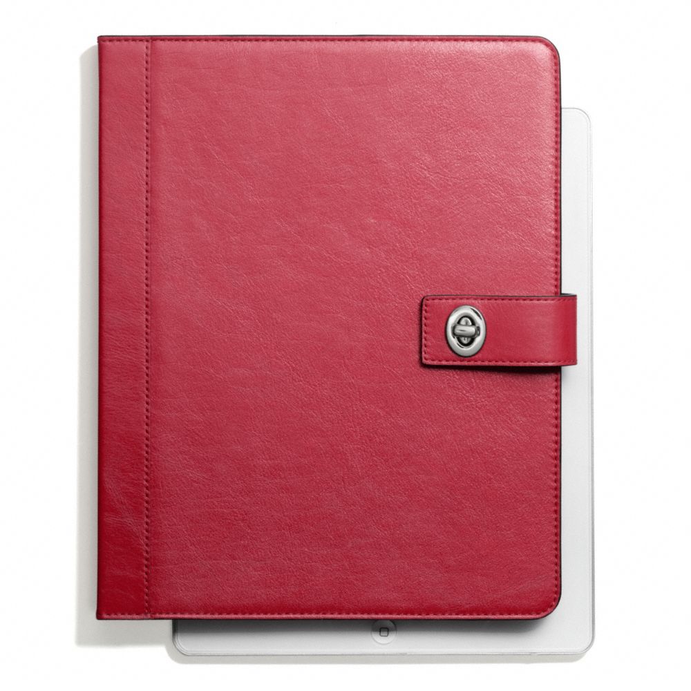 COACH CAMPBELL LEATHER TURNLOCK IPAD CASE - SILVER/RED - F66788